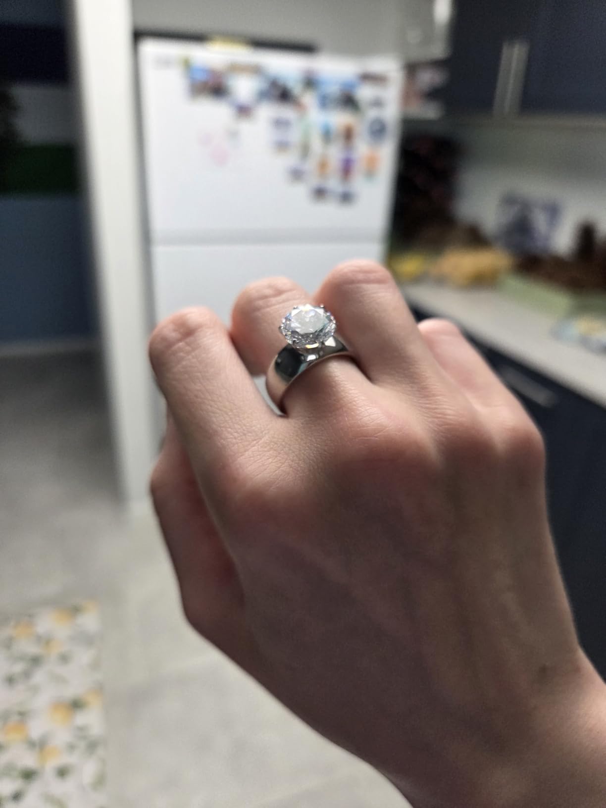 Stainless Steel 4 Carat Round Cubic Zirconia CZ Engagement Women Wedding Solitaire Promise Bands Ring customer photo 2