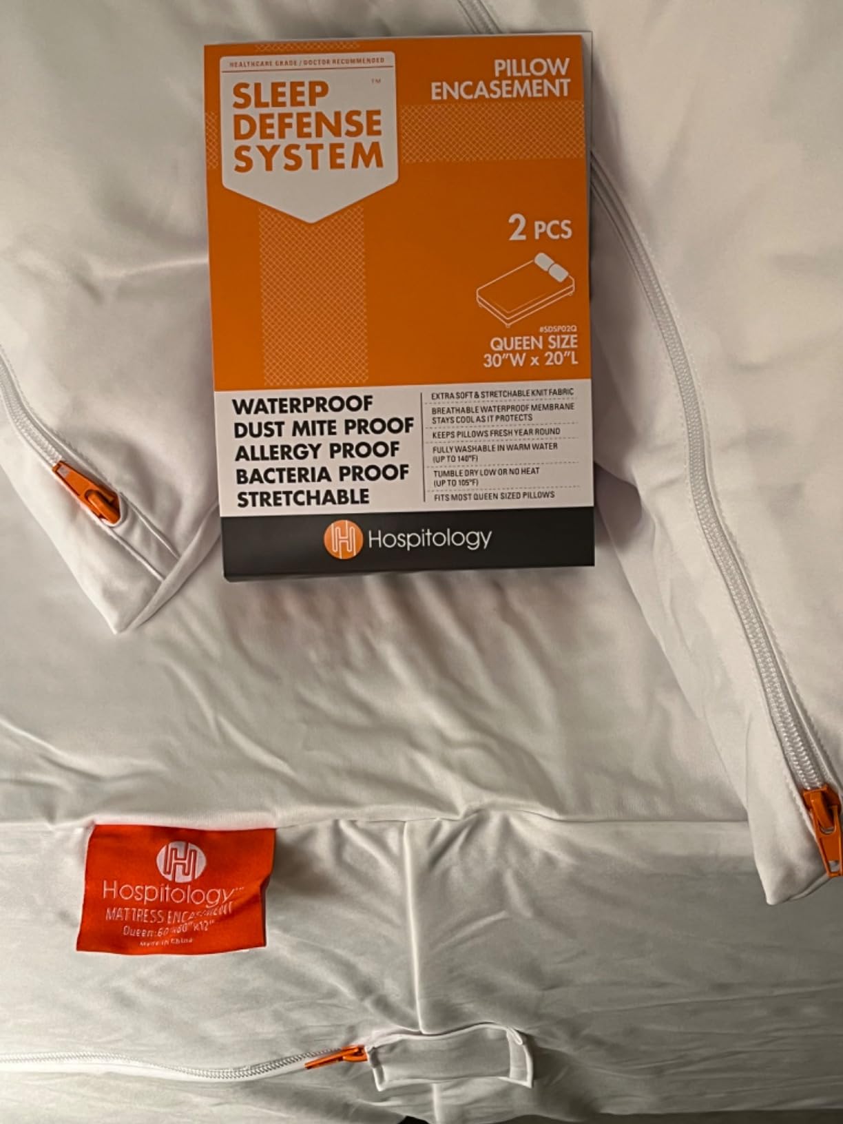 HOSPITOLOGY PRODUCTS Mattress Encasement - Zippered Bed Bug Dust Mite Proof Hypoallergenic - Sleep Defense System - Queen - Waterproof - Stretchable - Standard 12
