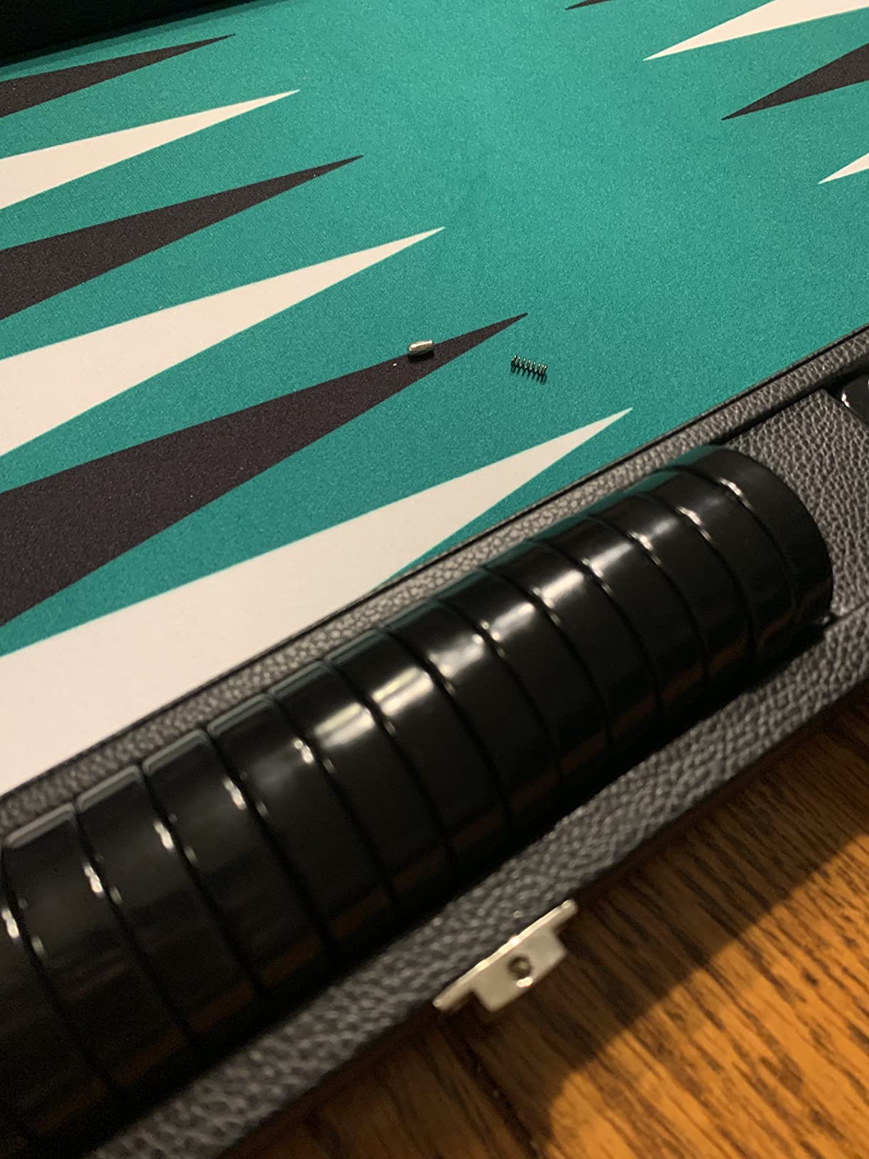 19-inch Premium Backgammon Set - Large Size - Black Board, Green Playing Surface, Black and White Points customer photo 2