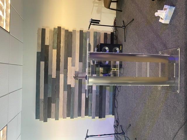 FixtureDisplays Clear Acrylic Plexiglass Podium Curved Brushed Stainless Steel Sides Pulpit Lectern 14307 customer photo 1