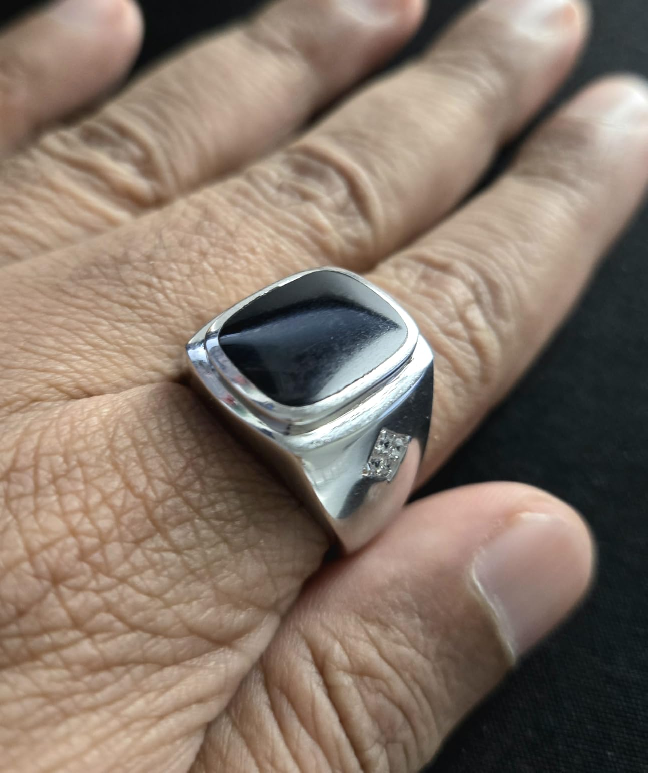 PEORA Men's Genuine Black Onyx Knight Signet Ring 925 Sterling Silver, Large 15x12mm Cushion Cut Sizes 8 to 13 customer photo 2
