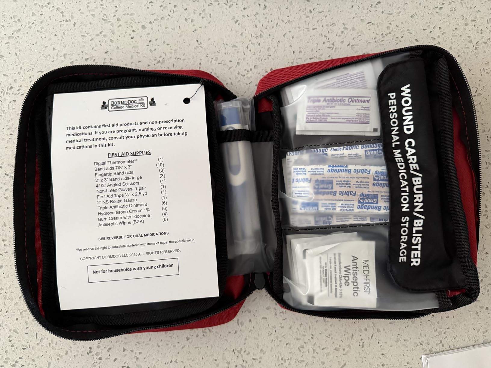College 175pc Emergency First Aid Kit for Dorm Rooms (Black) | Compact school emergency medical set, includes essential OTC medicines and gauze, portable health kit for campus sports customer photo 2