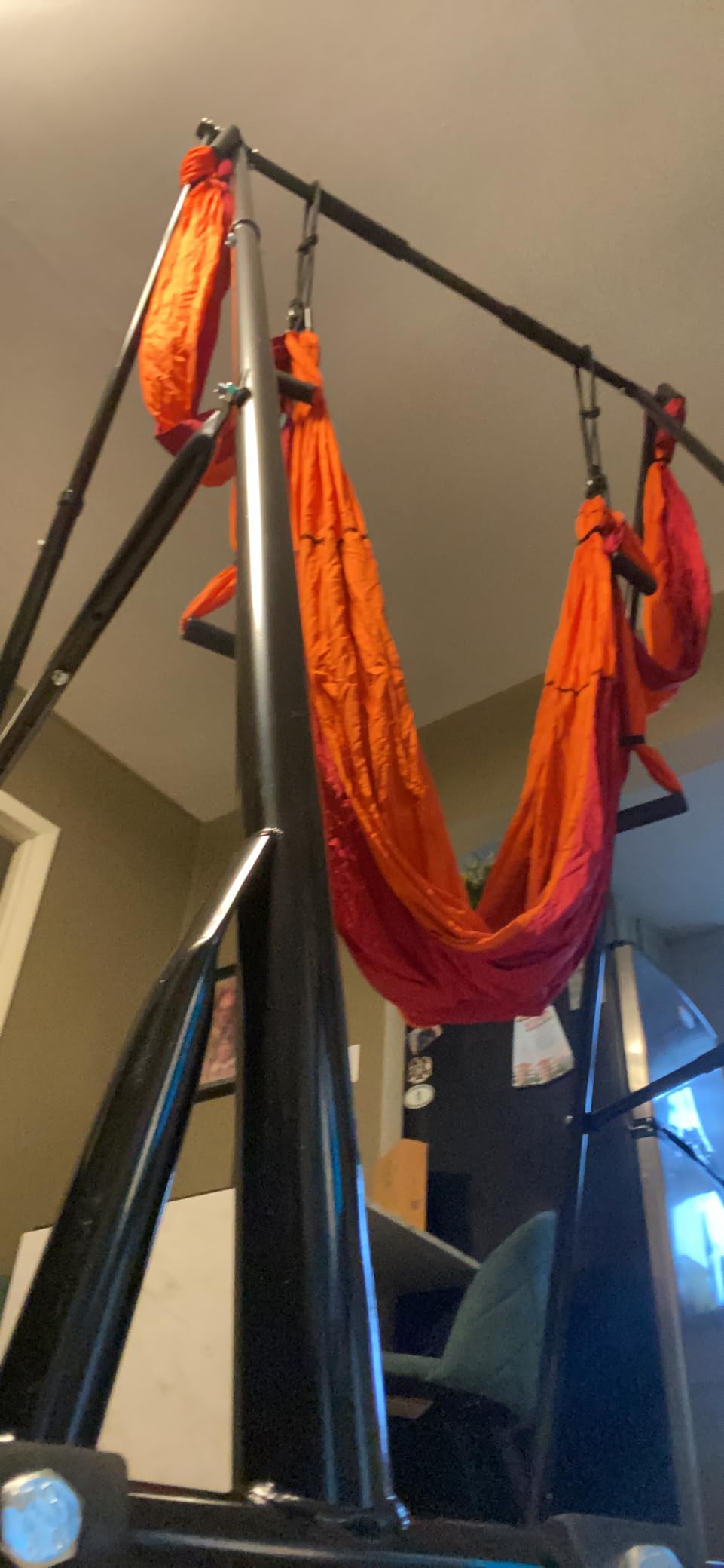 KHANH TRINH Foldable Pull Up Bar Stable Gymnastics Equipment Portable Aerial Yoga Stand Durable Frame For Hammock Chair, Therapy Sensory Swing. Adjustable Back Stretcher For Lower Back Pain Relief customer photo 2
