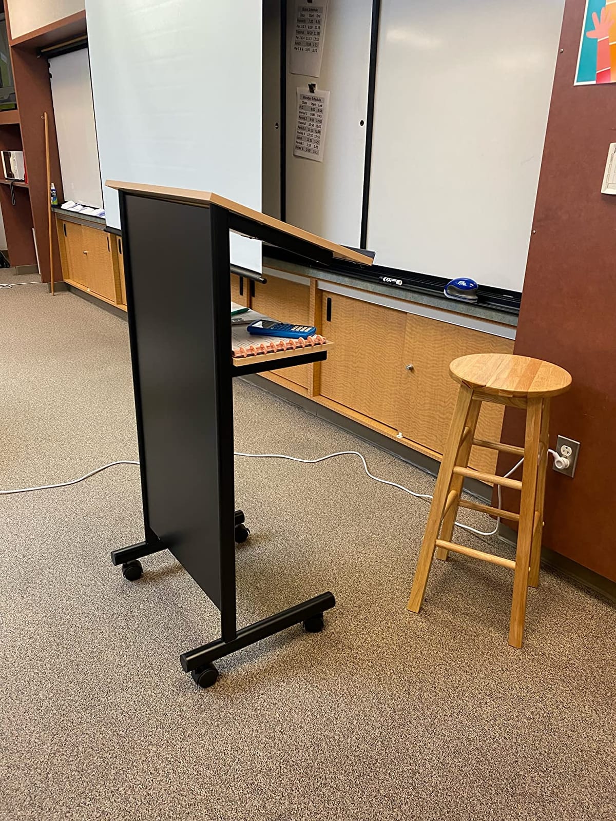 Audio-Visual Direct Wheeled Lectern Podium - Standing Desk with Storage Shelf - Cherry/Black - Ideal for Presentations and Laptop Use customer photo 1