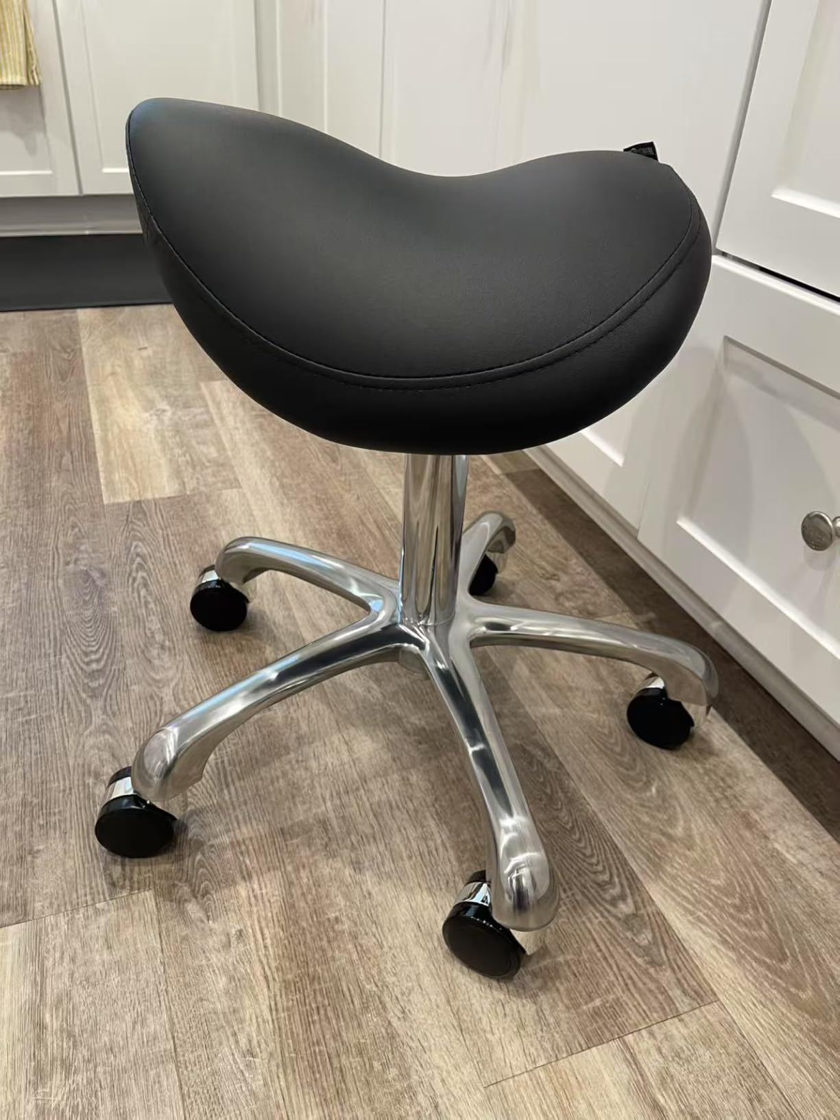 Ergonomic Saddle Stool with Wheels, Adjustable Rolling Chair | Metal Base · Pneumatic Lift · 360° Swivel · Smooth Casters · Salon, Medical & Tattoo Use customer photo 2