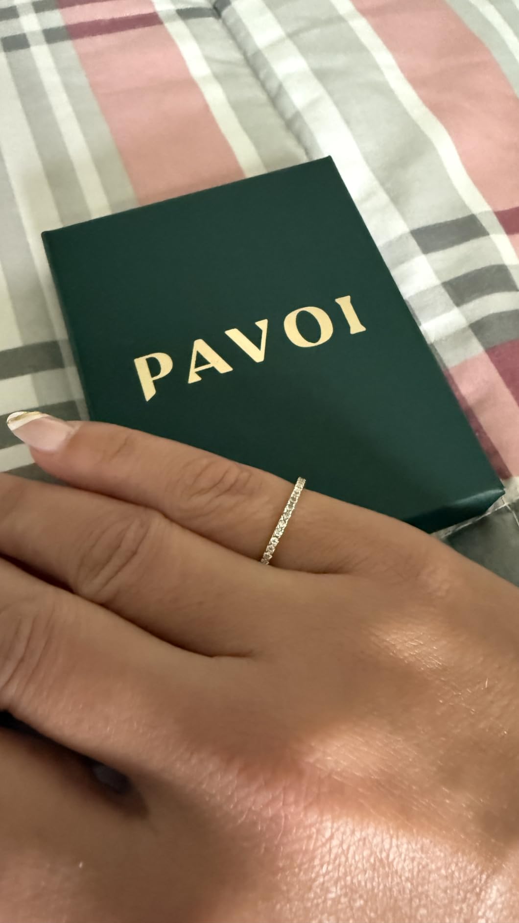 PAVOI 925 Sterling Silver Wedding Band for Women, 14K Gold Plated CZ Ring customer photo 2