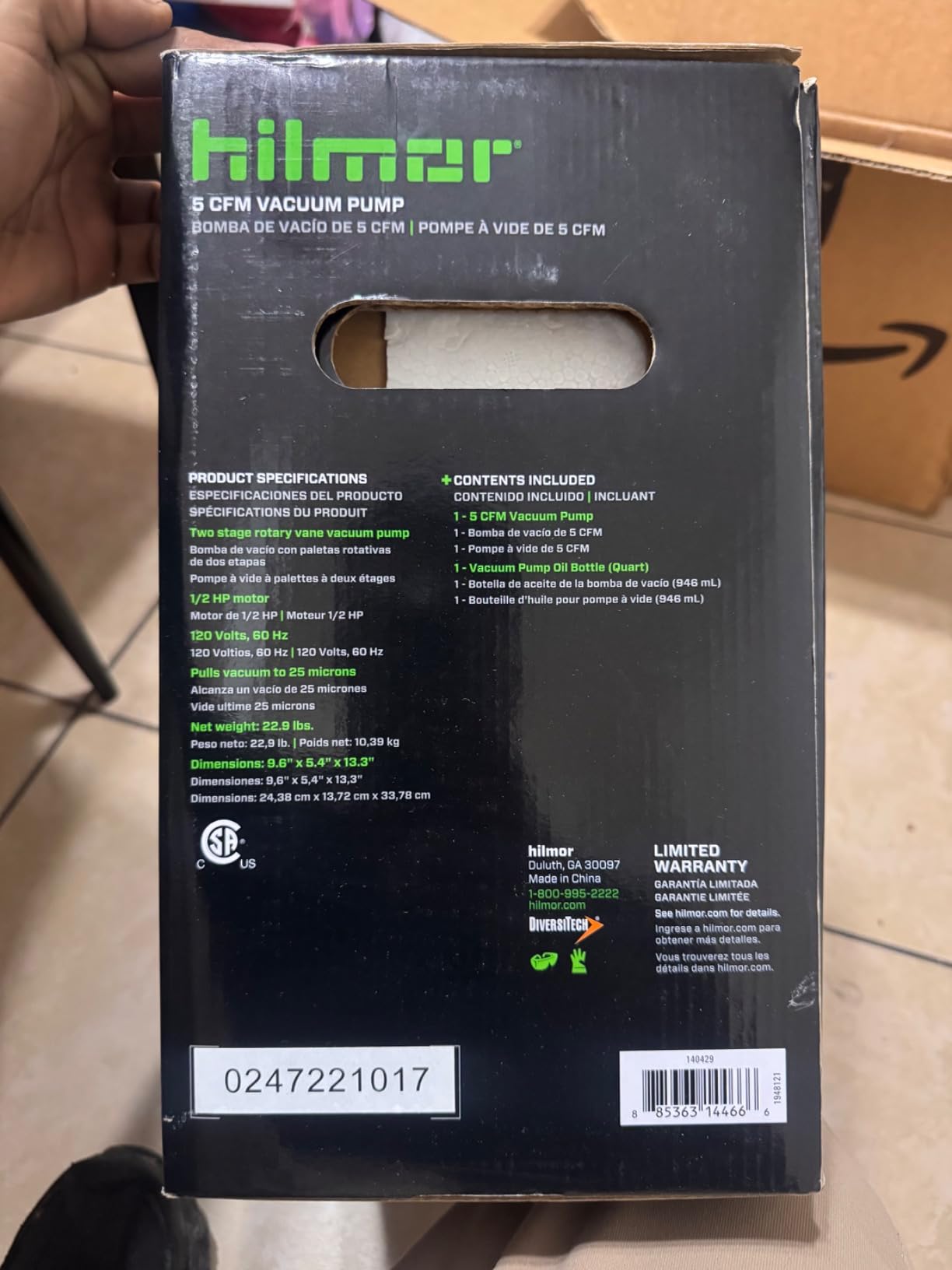 Hilmor 1948121 HVAC 5 CFM Vacuum Pump for HVAC Tools and Equipment, 120 Volts, 1/2 Horsepower, 11 oz. Oil Capacity customer photo 2