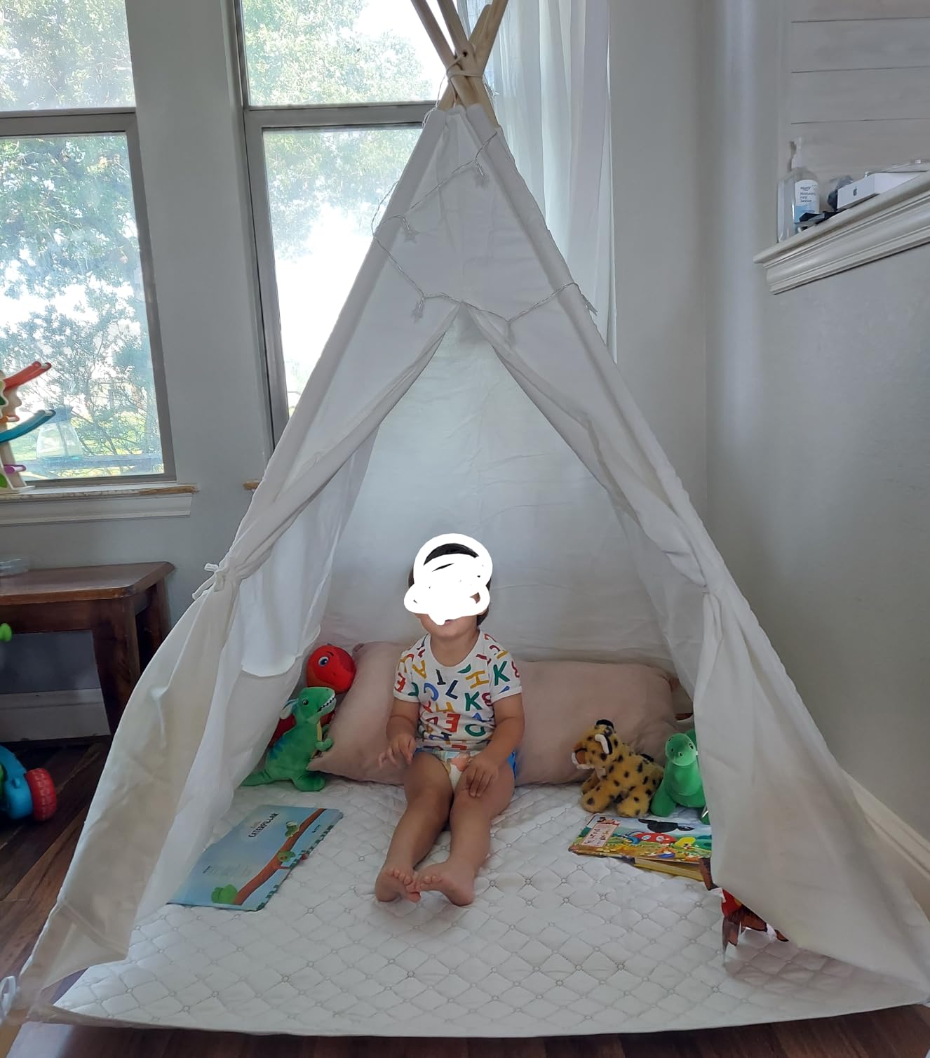 Little Dove Teepee Tent for Kids with Star Lights, Mat & Campfire Toy, Premium Cotton Canvas Kids Play Tent with Wooden Poles, Foldable Indoor Outdoor Playhouse with Carry Bag, Gift for Boys customer photo 2