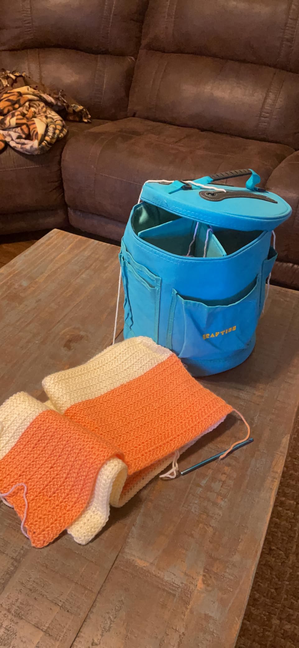 CRAFTISS Crochet Bag Organizer & Yarn Storage Bag, Knitting Bag and Yarn Holder with Removable Divider, Holds Skeins, Hooks, Needles & Accessories, Crochet Gifts for Women (Turquoise) customer photo 1