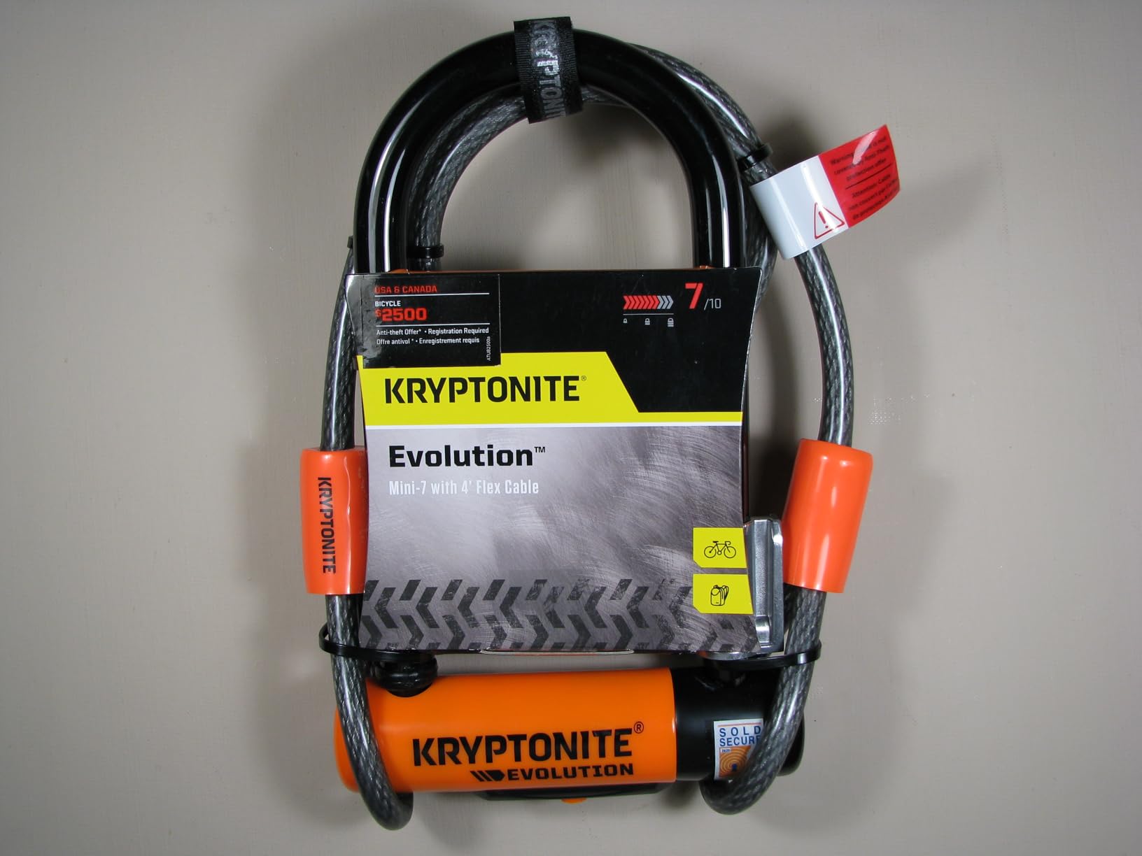 Kryptonite Evolution Mini-7 Bike U-Lock, 13mm Steel Shackle, 4 ft Cable customer photo 1
