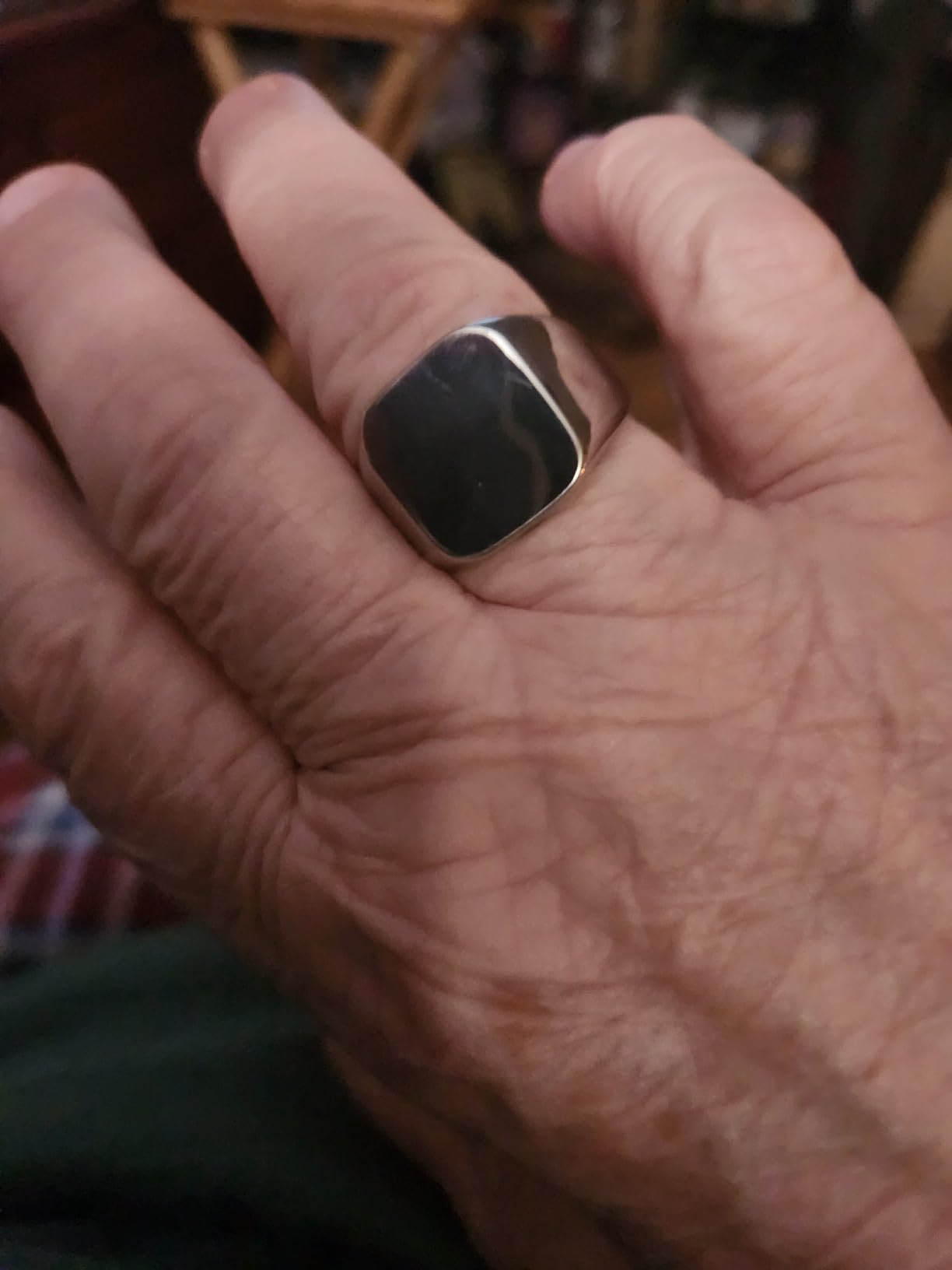 Men's Stainless Steel Square Biker Signet Ring, Black Silver Gold Styles | plain flat top, polished and brushed finish options, chunky profile, pinky or thumb styling, gift-ready for dad or him customer photo 1