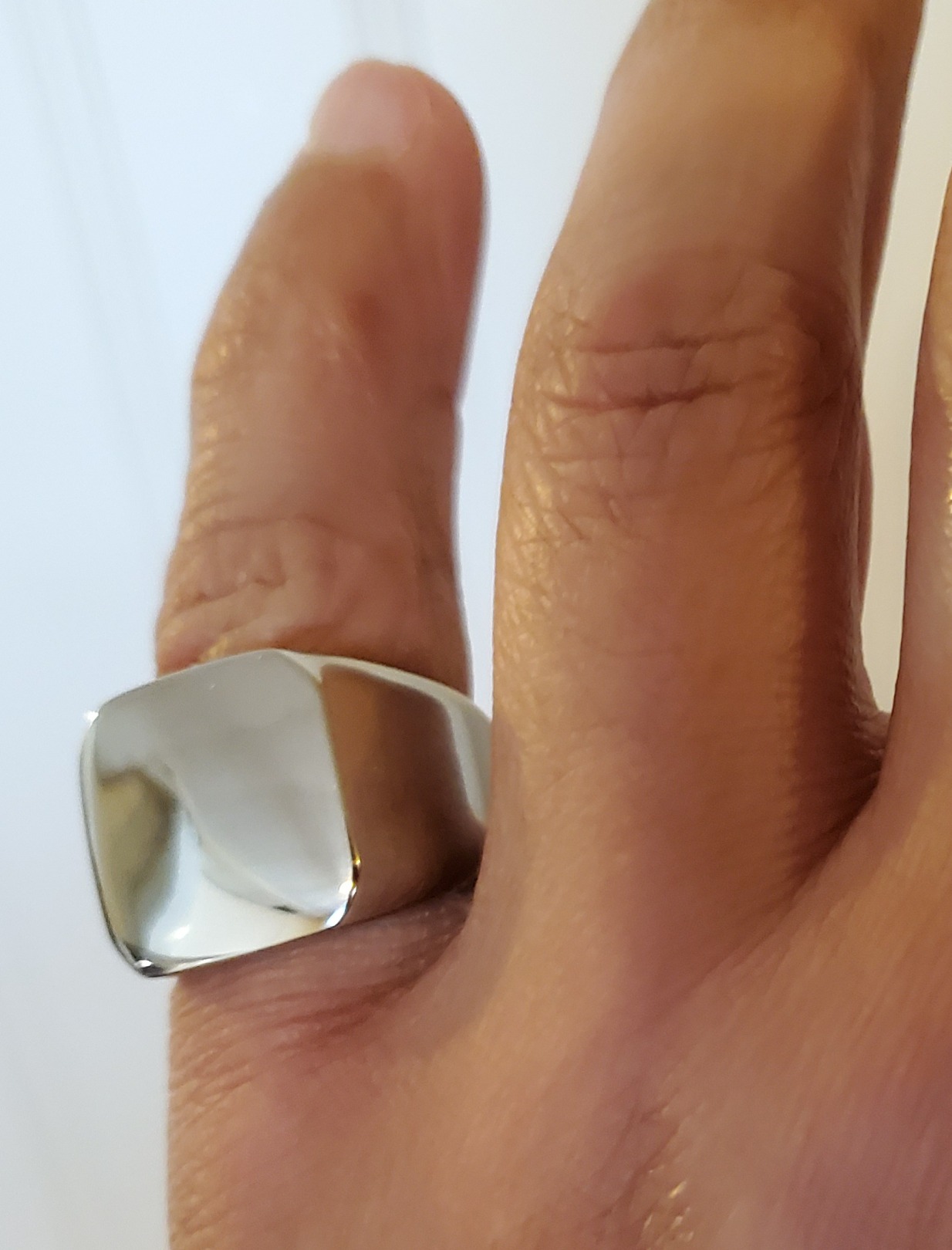 Men's Stainless Steel Square Biker Signet Ring, Black Silver Gold Styles | plain flat top, polished and brushed finish options, chunky profile, pinky or thumb styling, gift-ready for dad or him customer photo 2
