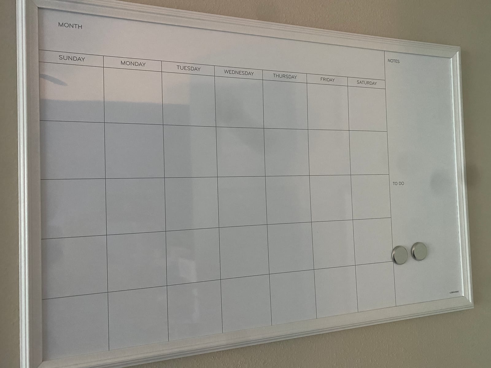 U Brands Magnetic Dry Erase Calendar White Board, 30
