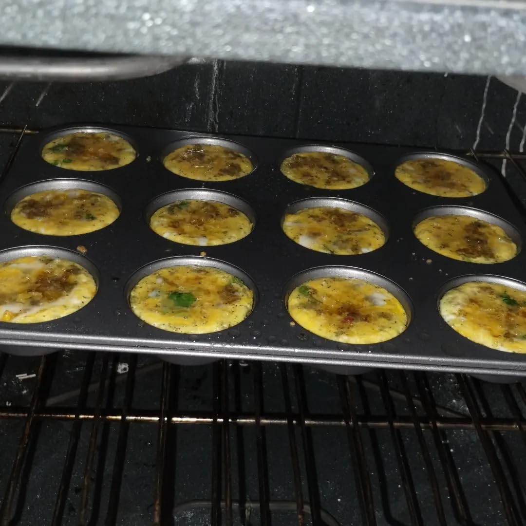 Amazon Basics Nonstick Muffin Pan, Set of 2, Sturdy, Oven Safe, Bakes Evenly, Easy to Clean, 12 Cups, Gray, 13.9x10.55x1.22