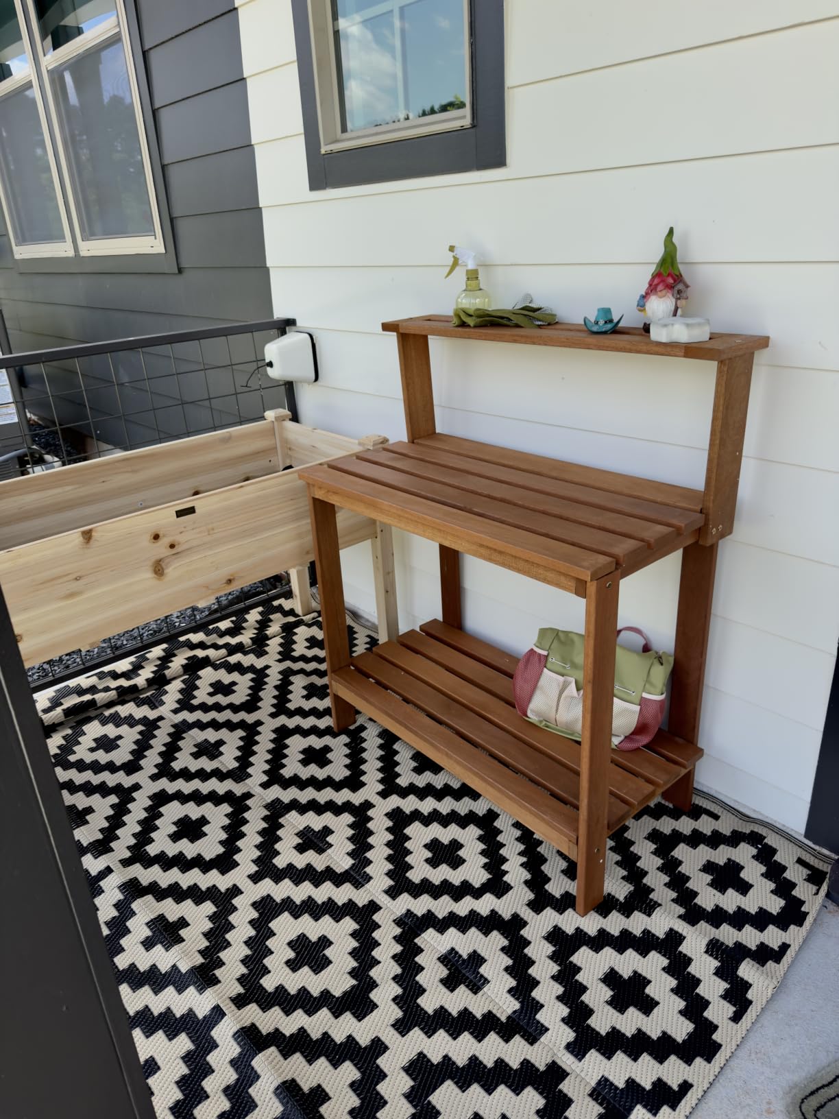 Furinno Tioman Outdoor Potting Bench with Storage Shelf, Natural | Slatted Hardwood, Potting Bench Table, Garden Workstation, with Shelves for Gardening, Potting, Planting customer photo 1