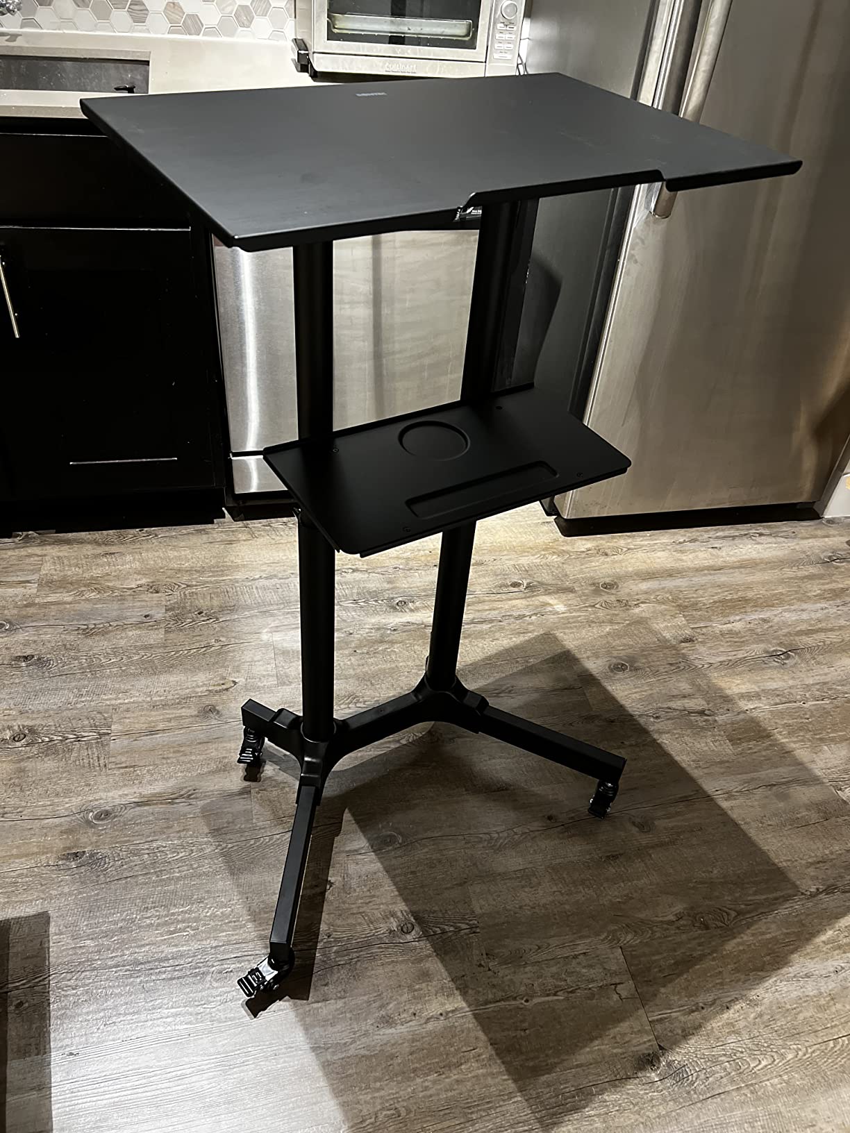 BONTEC Lecterns & Podiums Portable Mobile Standing Laptop Desk, Height Adjustable, Sit Stand, Home Office Classroom Pulpit Stand Up Desk Workstation, Rolling Table Laptop Cart with Storage Tray, White customer photo 2