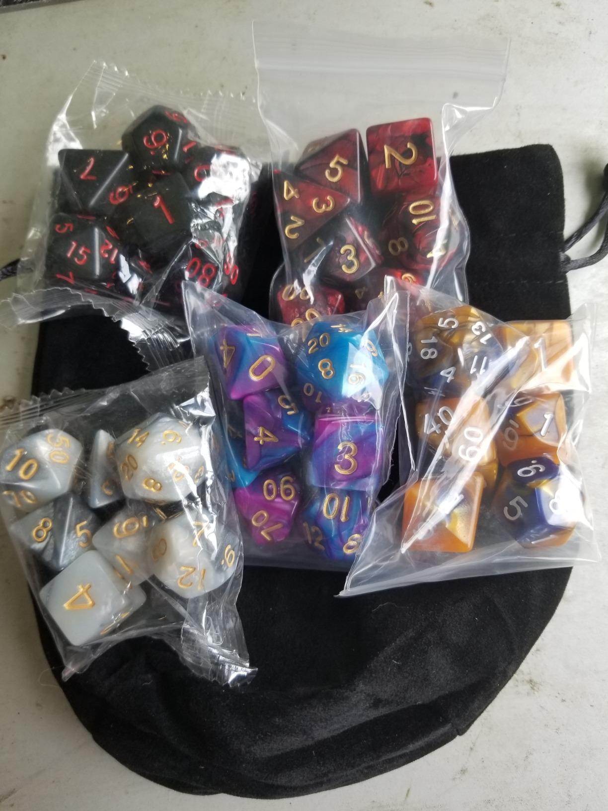 Assorted Polyhedral Dice Set with Black Drawstring Bag, 5 Complete Dice Sets of D4 D6 D8 D10 D% D12 D20 Great for Dungeons and Dragons DND RPG MTG Games customer photo 2