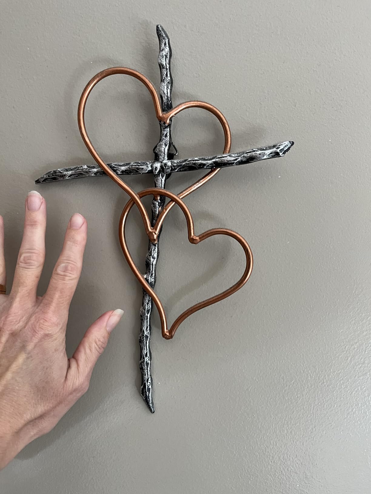 Old River Outdoors Entwined Hearts Decorative Metal Wall Cross - Joined Two Hearts, One Love Promises Kept customer photo 1