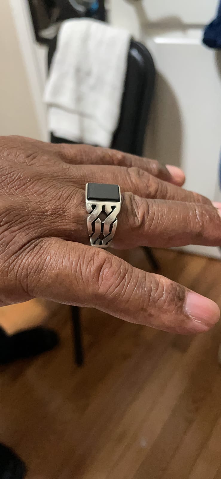 Sterling Silver Rings for Men - Cuban Link Mens Sterling Silver Ring with Black Onyx Stone customer photo 1