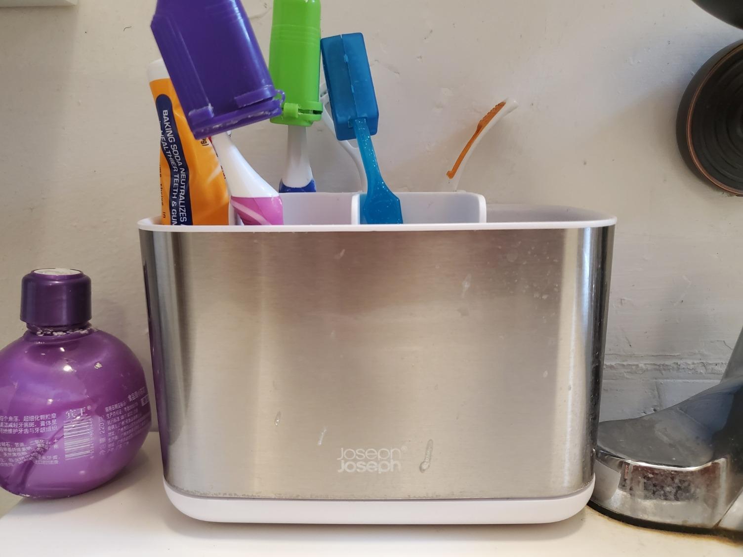 Joseph Joseph Easy-Store - Compact Toothbrush Holder Caddy Bathroom Storage, Grey/White customer photo 1