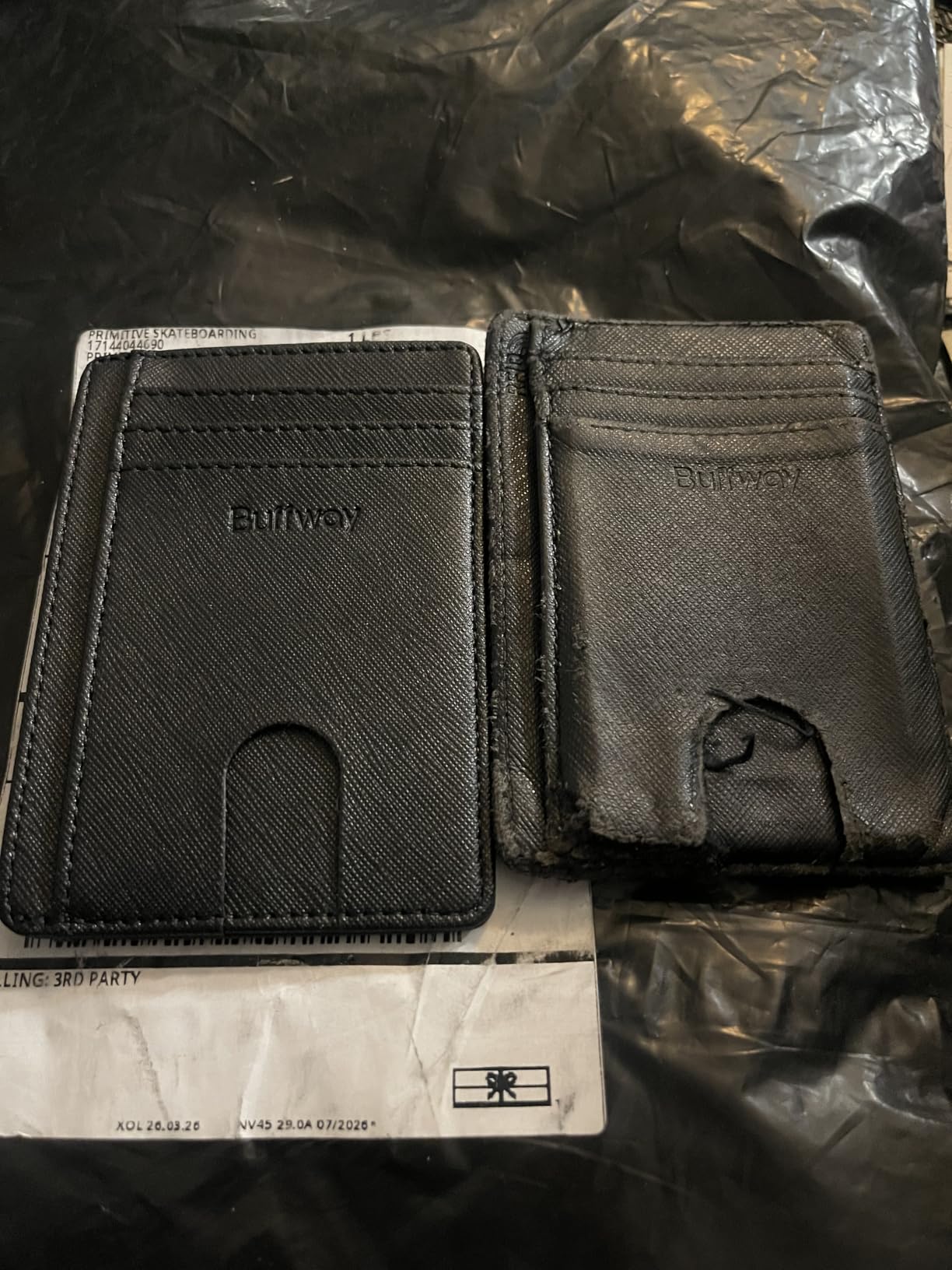 Buffway Slim Minimalist Front Pocket RFID Blocking Leather Wallets for Men and Women - Cross Black customer photo 1