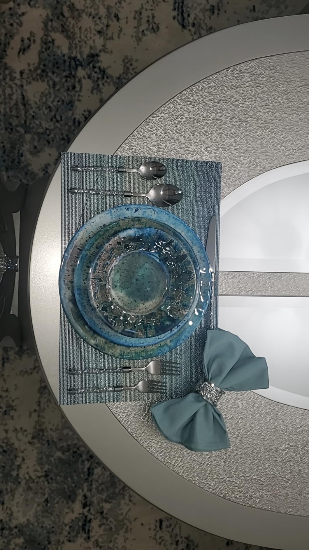 Radiance Teal 12pc Melamine Dinnerware Set - Service for 4 Plates and Bowls Set, Outdoor Dinnerware, Coastal Dishes, Unbreakable, Dishwasher Safe, Heavyweight Melamine, Rustic Look customer photo 1