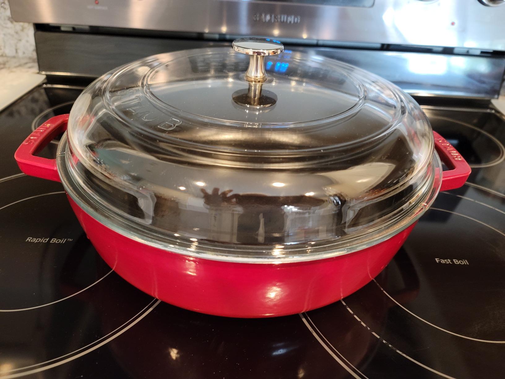 Staub Cast Iron Braiser with Glass Lid, Dutch Oven, 3.5-quart, serves 3-4, Made in France, Cherry customer photo 2