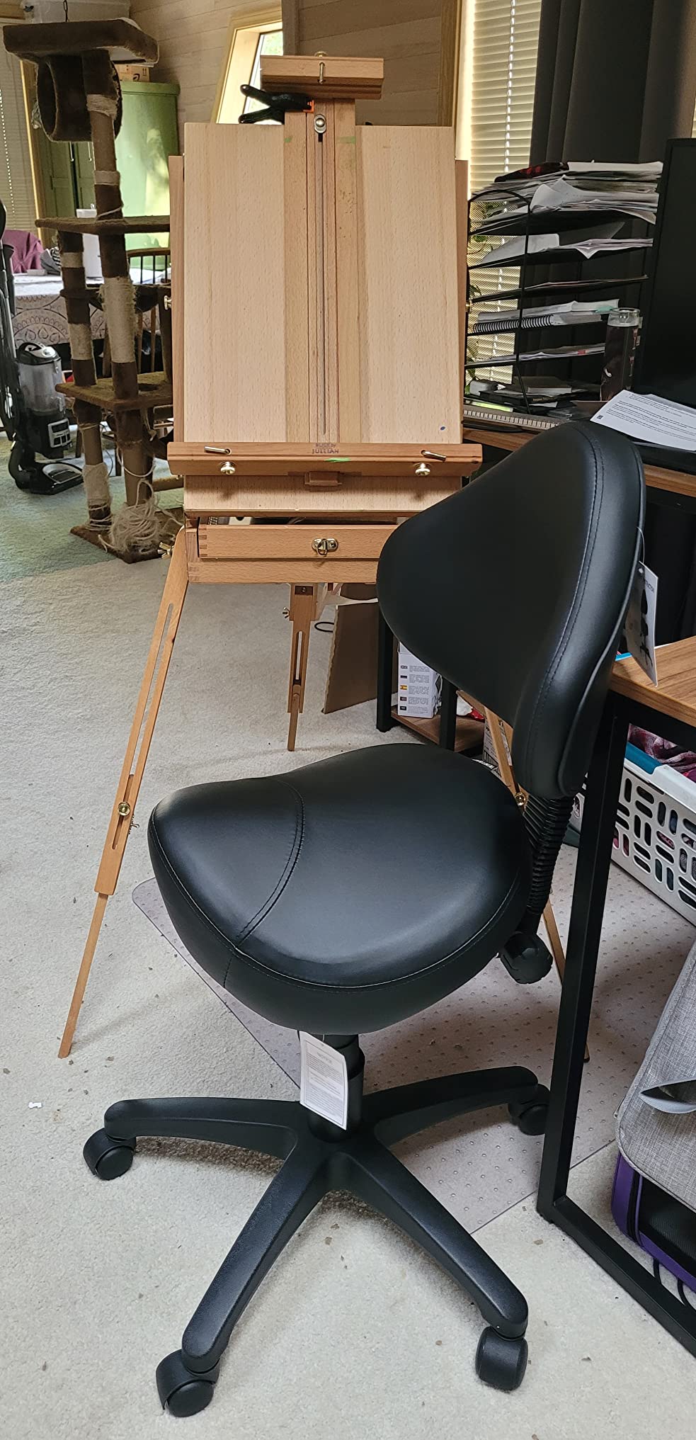 Rolling Saddle Chair with Back Support, Ergonomic Swivel Stool | Aluminum Base | Adjustable Backrest | PU Casters | 400 lb Capacity | Dental, Salon & Clinic Use customer photo 1