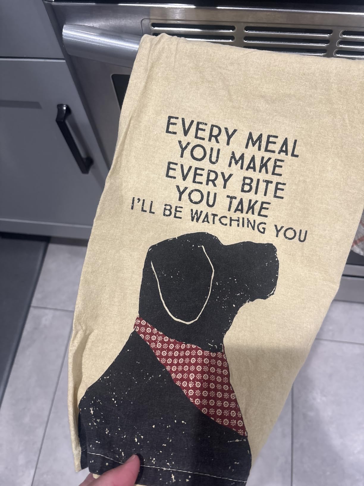 Primitives by Kathy Funny Kitchen Towel, Gifts for Dog Lovers, Bandana Dog Every Meal You Make I'll Be Watching You, Machine Washable, 28 by 28 Inches customer photo 2