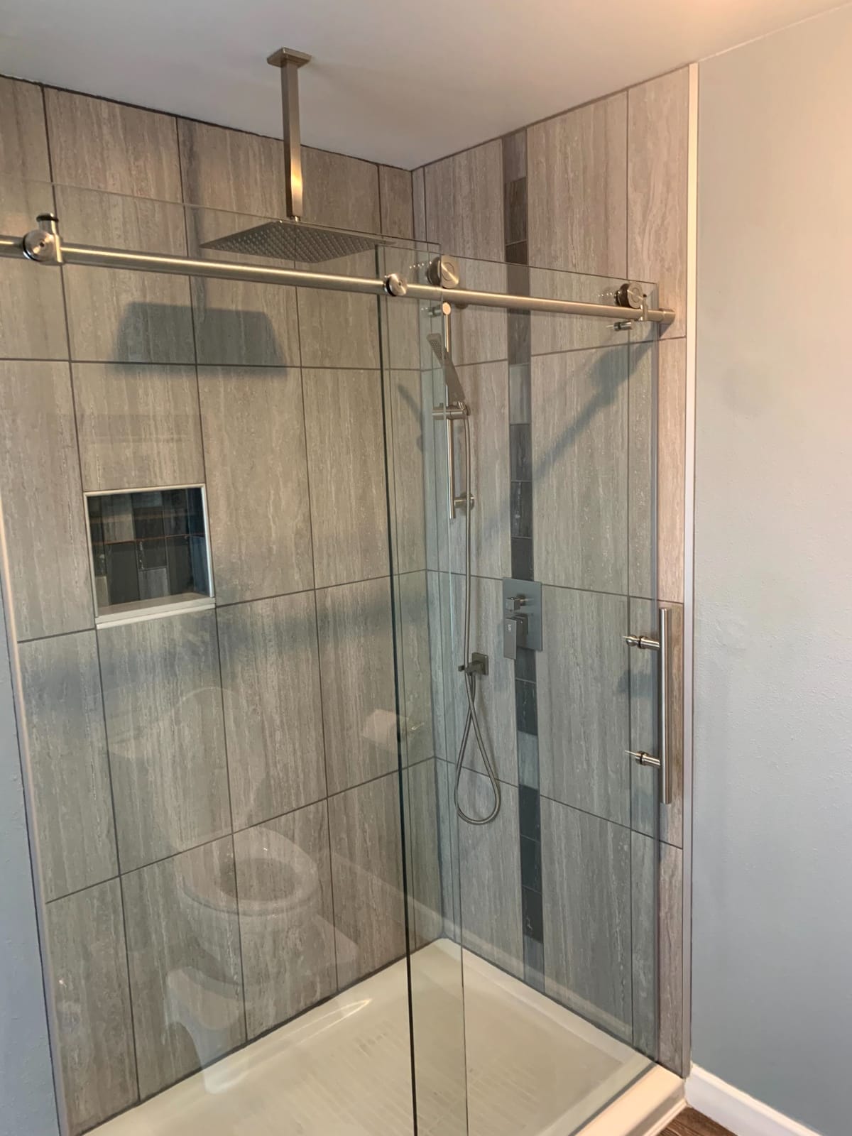 SR SUN RISE 12 Inch Ceiling Mounted Rain Shower System, Brushed Nickel | Luxury High Pressure Shower Faucet Set, Solid Brass, Rust Resistant, Handheld Spray, Rough-In Valve and Trim Included customer photo 1