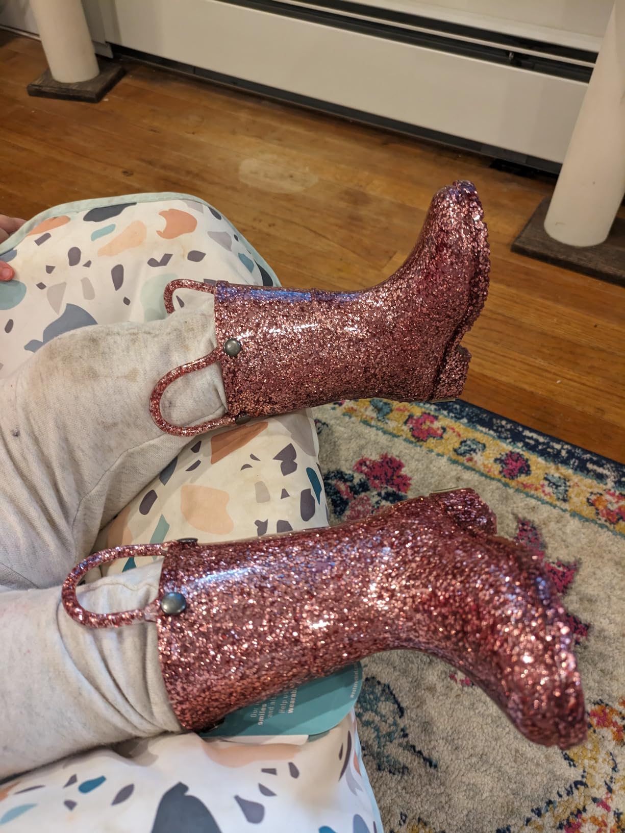 Girl's Glitter Waterproof Rain Boot with Easy Pull on Handles, Perfect Lightweight Rain Boots for Kids customer photo 1