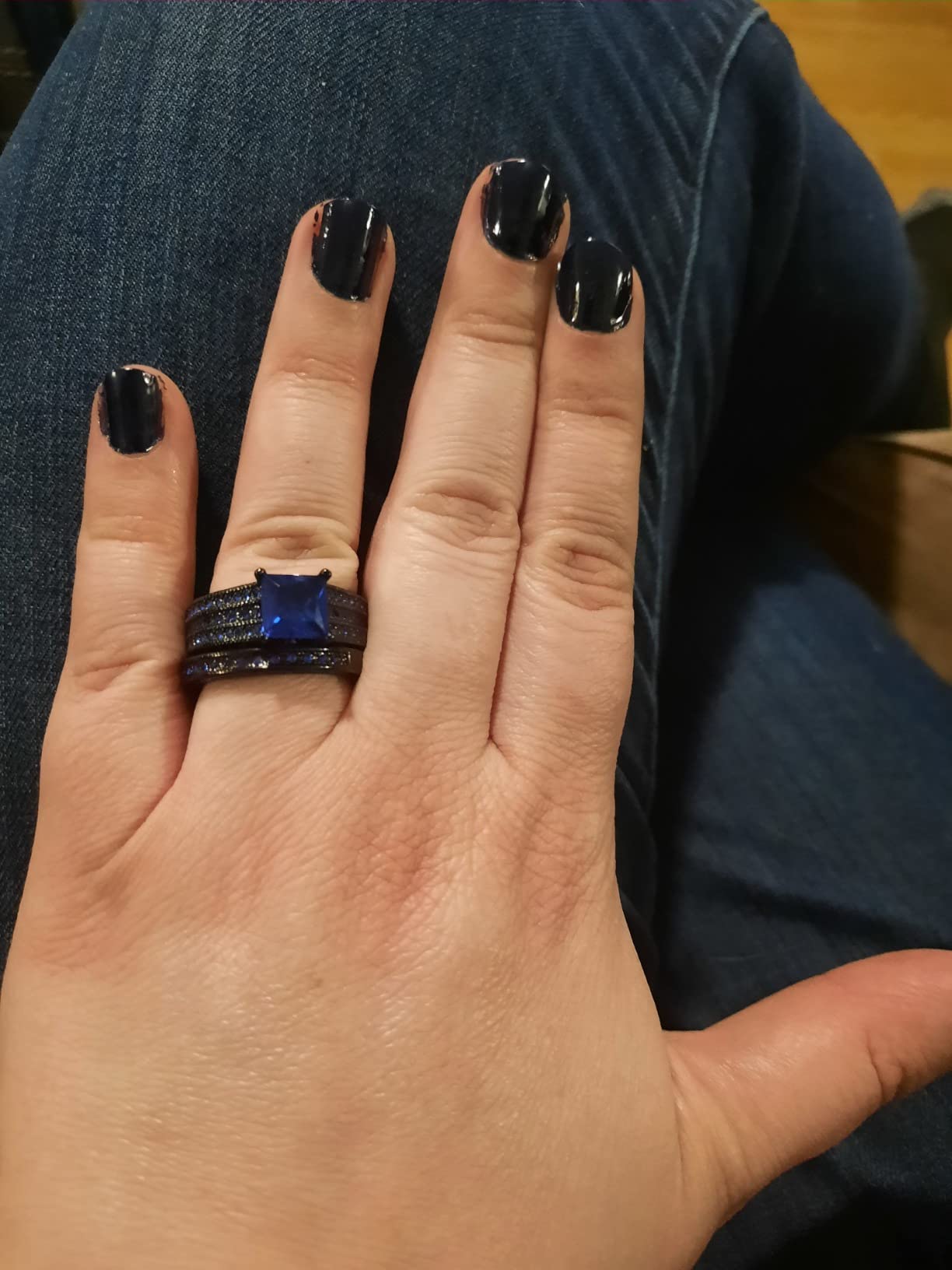 His and Hers Wedding Ring Sets Couples Rings Women 10K Black Gold Filled Blue Cz Wedding Engagement Ring Bridal Sets Men's Wedding Band customer photo 2