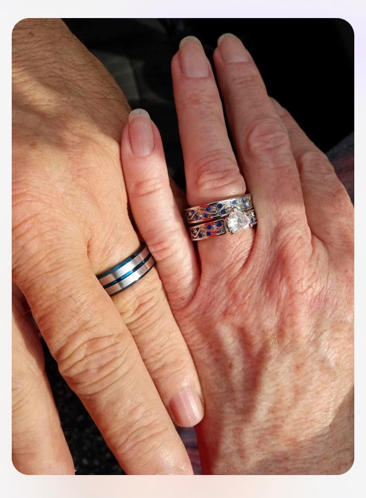 Couple Ring Bridal Sets His Hers Women 10k White Gold Filled Men Tungsten Carbide Wedding Engagement Ring Band customer photo 2
