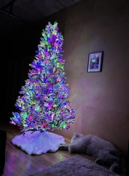 AOGU 48 Inch Faux Fur Christmas Tree Skirt White Plush Skirt for Merry Christmas Party Christmas Tree Decoration customer photo 2