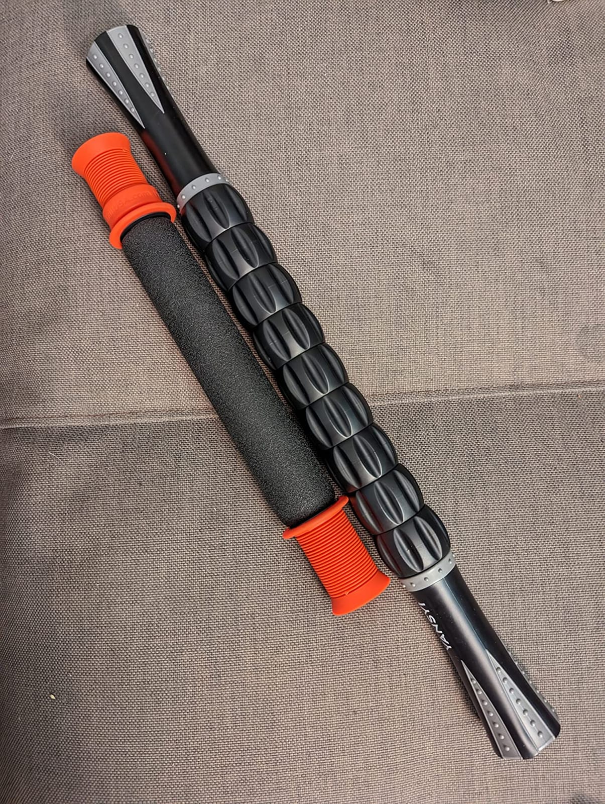 Tiger Tail 11in Massage Stick Portable Roller, Handheld, Deep Tissue Foam Roller for Legs, Neck, Calves, Thighs, Shins & Back, The Roadster 11, Made in USA, Orange Black customer photo 2