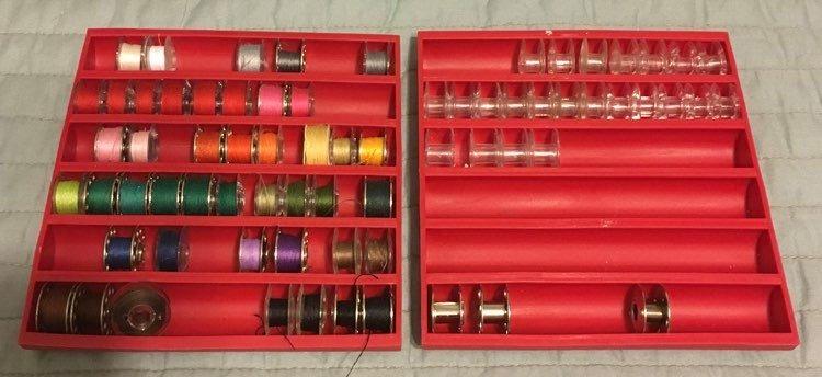 Square Bobbin Organizer - Holds 60+ Bobbins - Flexible Plastic Holder for Sewing Machine, Embroidery, & Quilting Bobbin Storage, Red customer photo 1