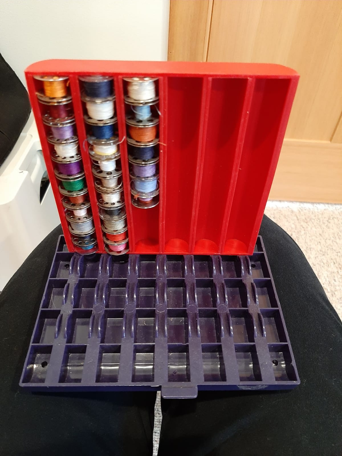Square Bobbin Organizer - Holds 60+ Bobbins - Flexible Plastic Holder for Sewing Machine, Embroidery, & Quilting Bobbin Storage, Red customer photo 2
