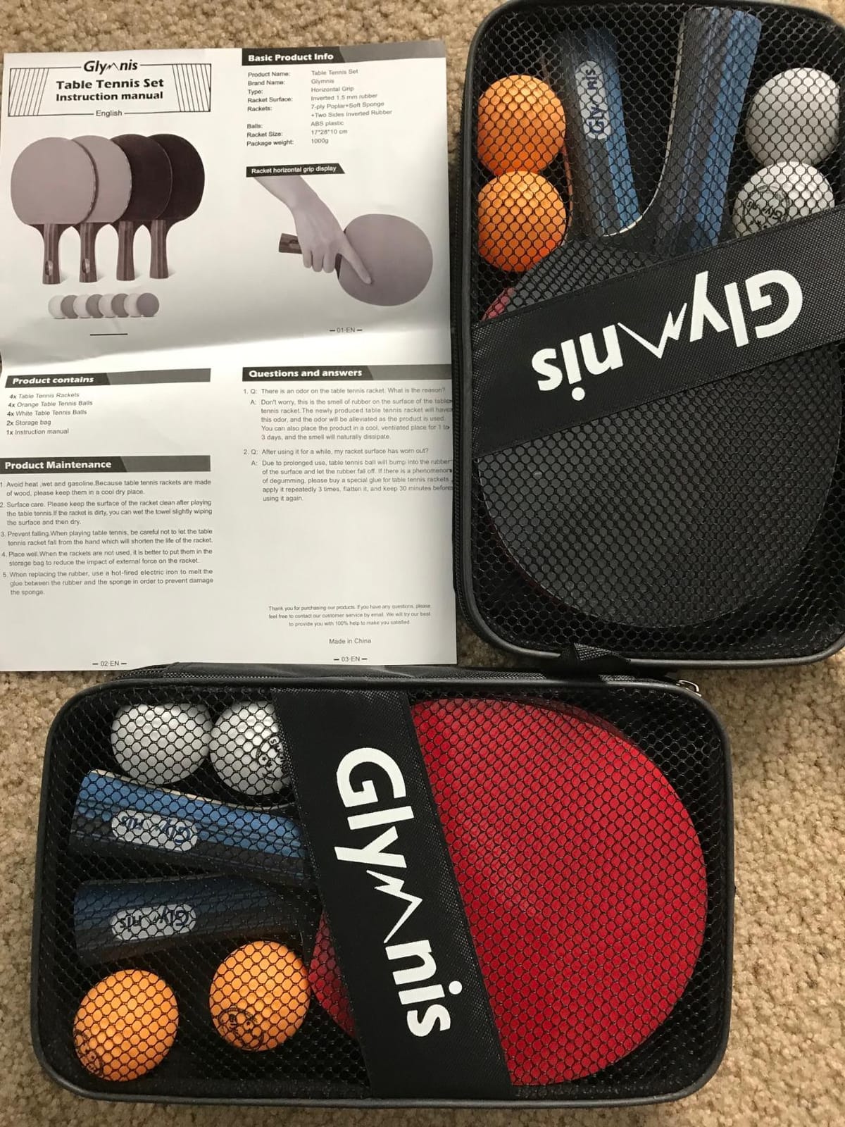 Glymnis Ping Pong Paddles Set of 4/2, Table Tennis Rackets Set and Balls | 7-Ply Wood, 3-Star Ball, Flared Handle, Storage Case, Table Tennis Set for Beginners Intermediate Player Indoor Outdoor Game customer photo 1