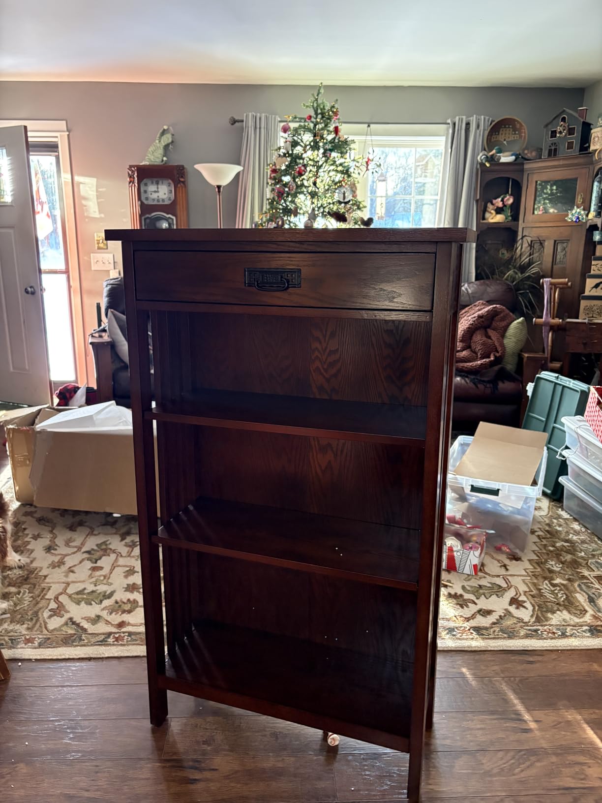 Leick Home 82262 Mission Mantel Height Bookcase with Slatted Sides and Top Drawer, Made with Solid Wood, for Living Rooms, Mission Oak Finish, Brownbronze customer photo 1