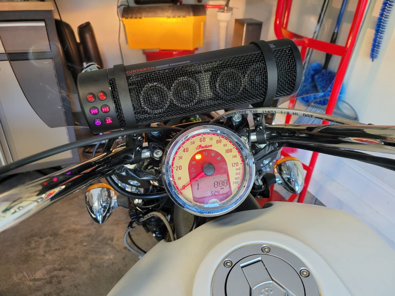 Kuryakyn 2720 MTX Road Thunder Weather Resistant Motorcycle Sound Bar Plus: 300 Watt Handlebar Mounted Audio Speakers with Bluetooth, USB Power Charger, Satin Black customer photo 1