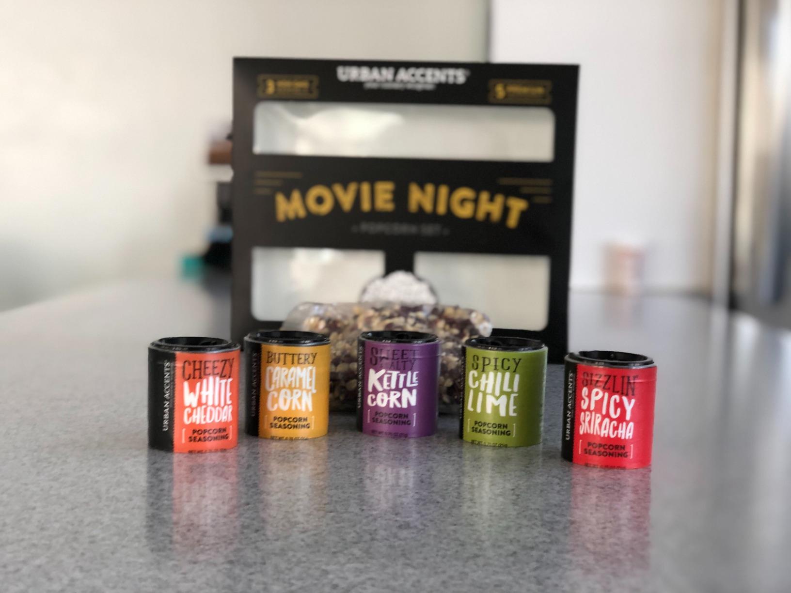 Urban Accents Movie Night Popcorn Gift Set - Includes 3 Gourmet Popcorn Kernel Varieties & 5 Flavorful Seasonings - Perfect Snack Gift Box for Parties, Holidays, or Movie Lovers customer photo 1