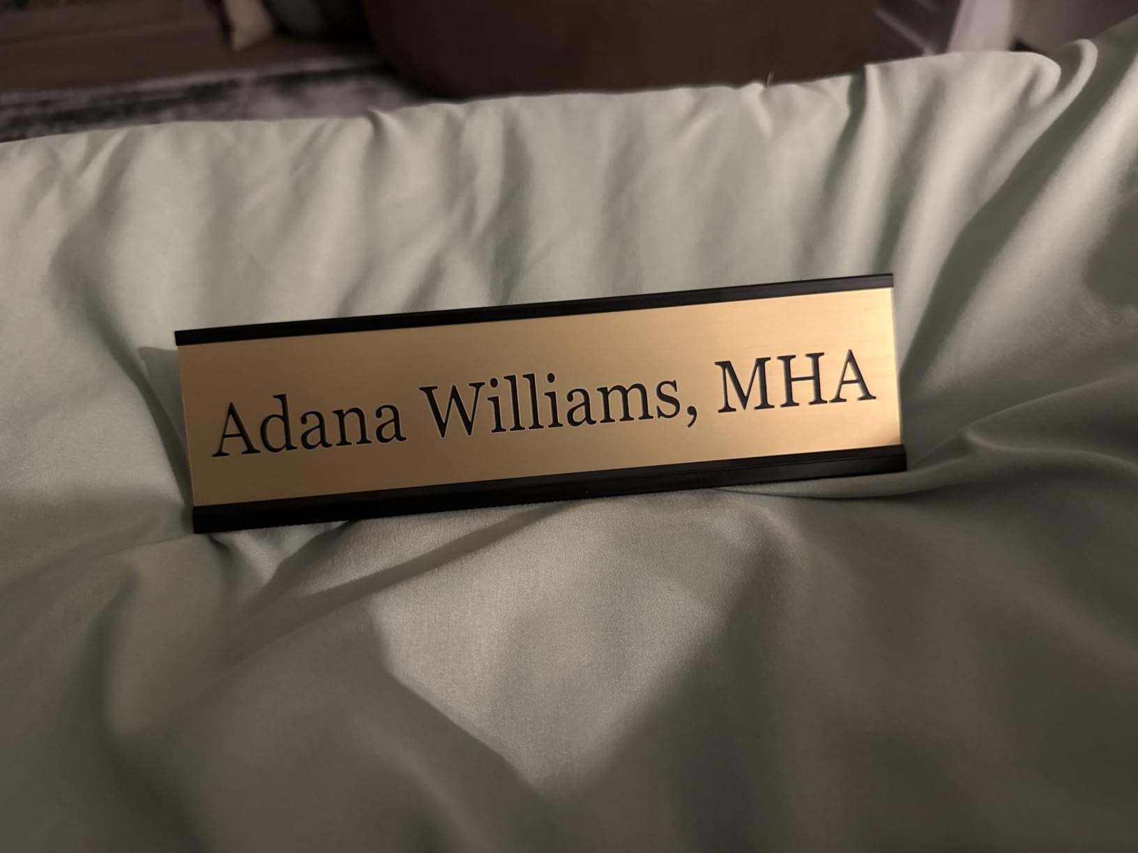 Providence Engraving Custom Engraved Name Plate with Aluminum Holder | Acrylic Name Plate for Desks & Walls, 2 Lines of Text, 12 Colors, 9 Fonts, 6 Holder Styles, 2