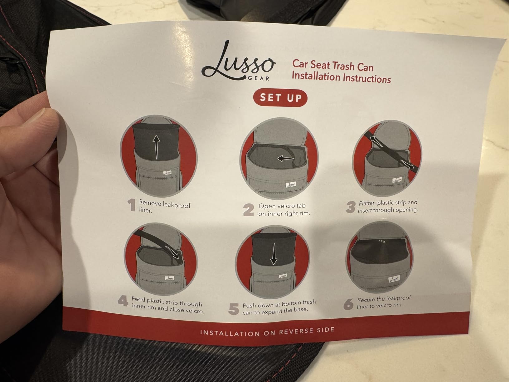 Lusso Gear Spill-Proof Car Trash Can - Leakproof Liner & Flip-Top Lid Auto Trash Can - Hangs in Trucks & SUVs as Trunk Organizer - 2.5-Gal Mesh Pockets for Camper Accessories - 2.5 Gal, Gray, Round customer photo 2