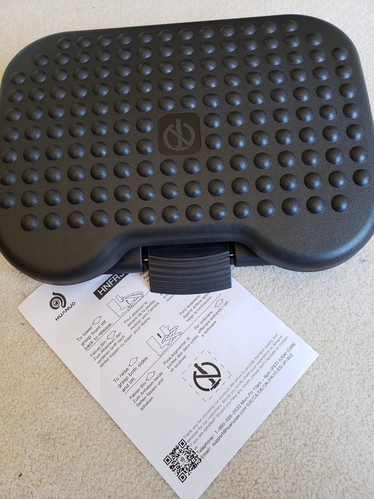 HUANUO Adjustable Foot Rest for Under Desk with Massage Surface and Tilt | 3 height positions, large non-skid platform, pre-assembled foot stool for work, study and home office, ergonomic leg support customer photo 1