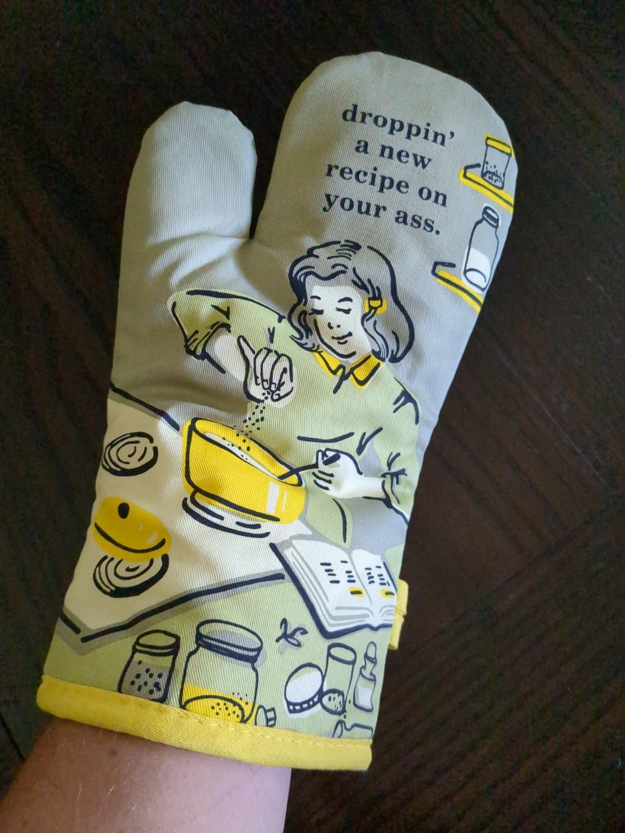 Blue Q Oven Mitts - Cute Kitchen Accessories & Kitchen Gifts - The Secret | Cute Oven Mitts with unique artwork, Super-Insulatted Quilting, Easy care maintenance, Kitchen gifts for women and home cooks customer photo 1