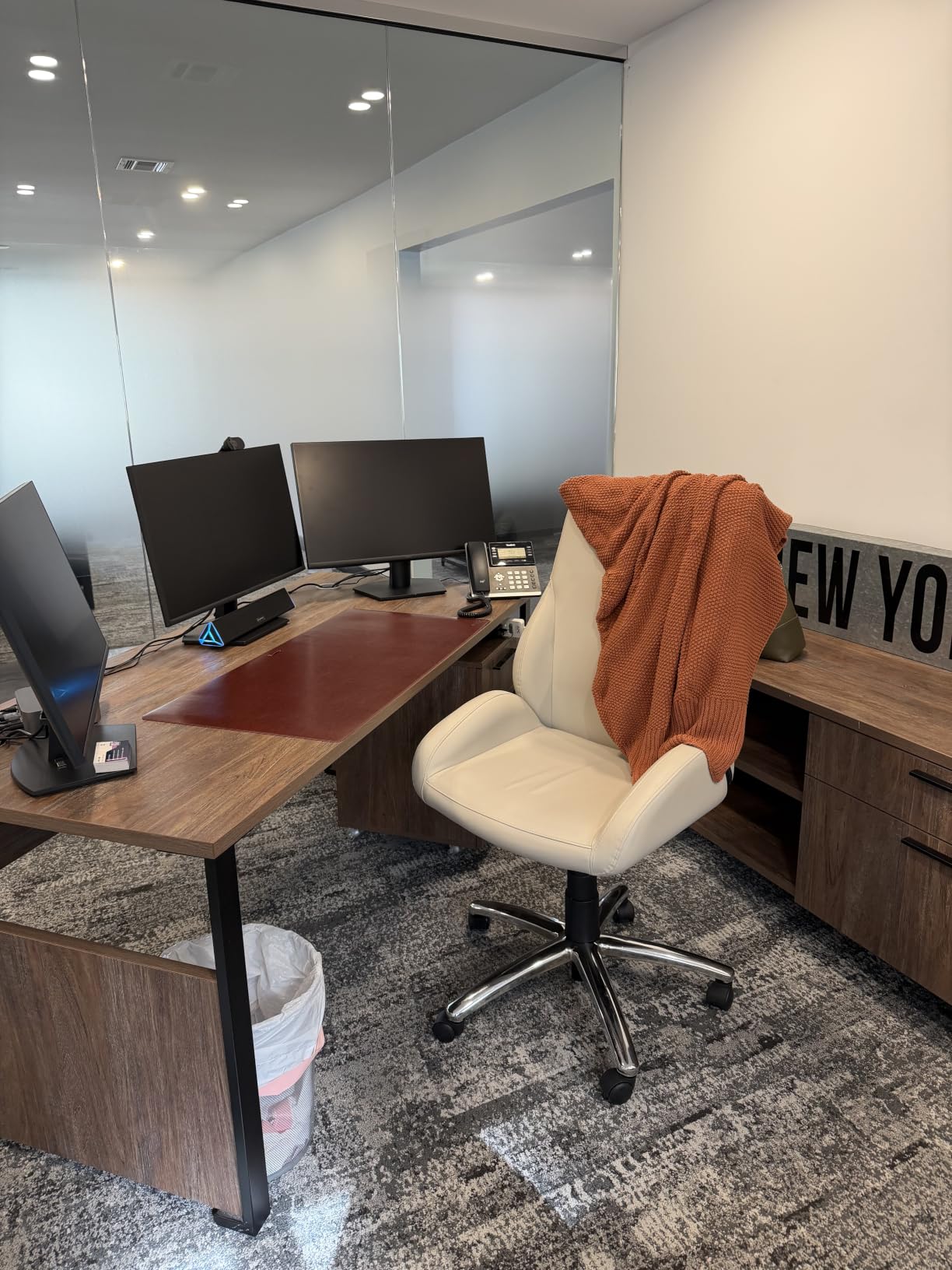 Nordik Leather Desk Mat - Whiskey Brown - Large Leather Desk Pad 35x17 in | Premium Vegan Leather Desk Pad with Cable Organizer for Office, Extended Waterproof Mouse Mat, Non-Slip Desk Pad Protector customer photo 2