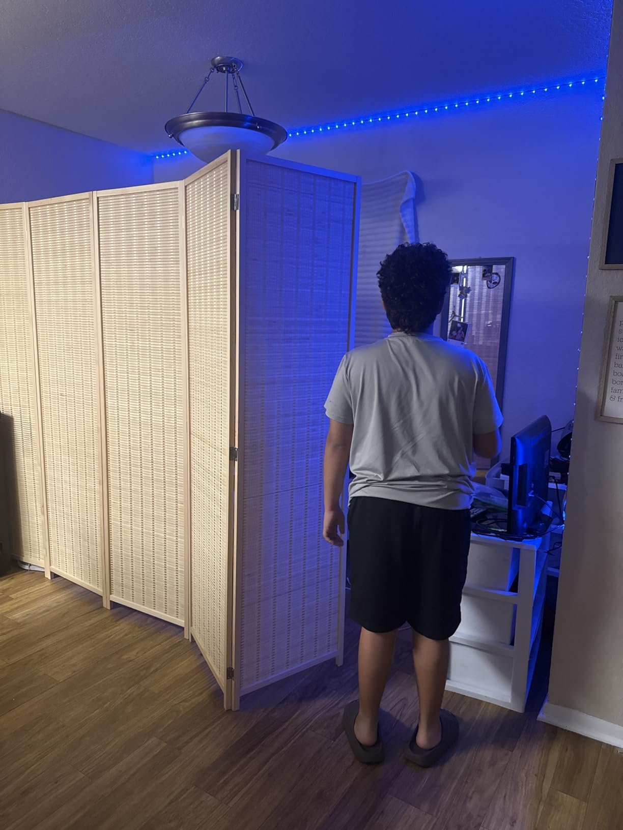 JOSTYLE Room Divider 4 Panel Folding Privacy Screen, Bamboo Room Divider Screen - 6 ft. Tall Wall Divider for Room Separation Freestanding Partition Separators, Beige, 70.9