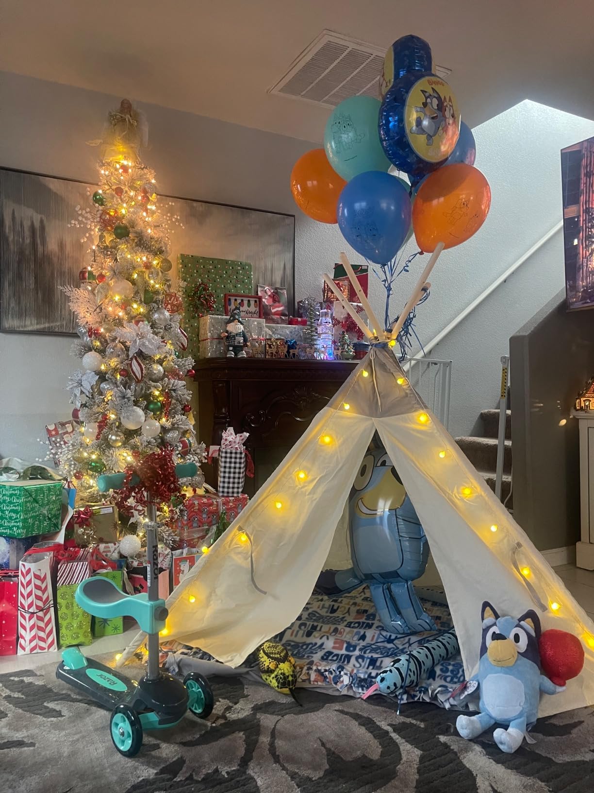 besrey Teepee Tent for Kids, Cotton Canvas Play Tent with Lights & Mat, Sturdy Toddler Tipi Tent Playhouse for Boys Girls, Foldable Indoor Outdoor Camping Reading Hideaway | 47.2
