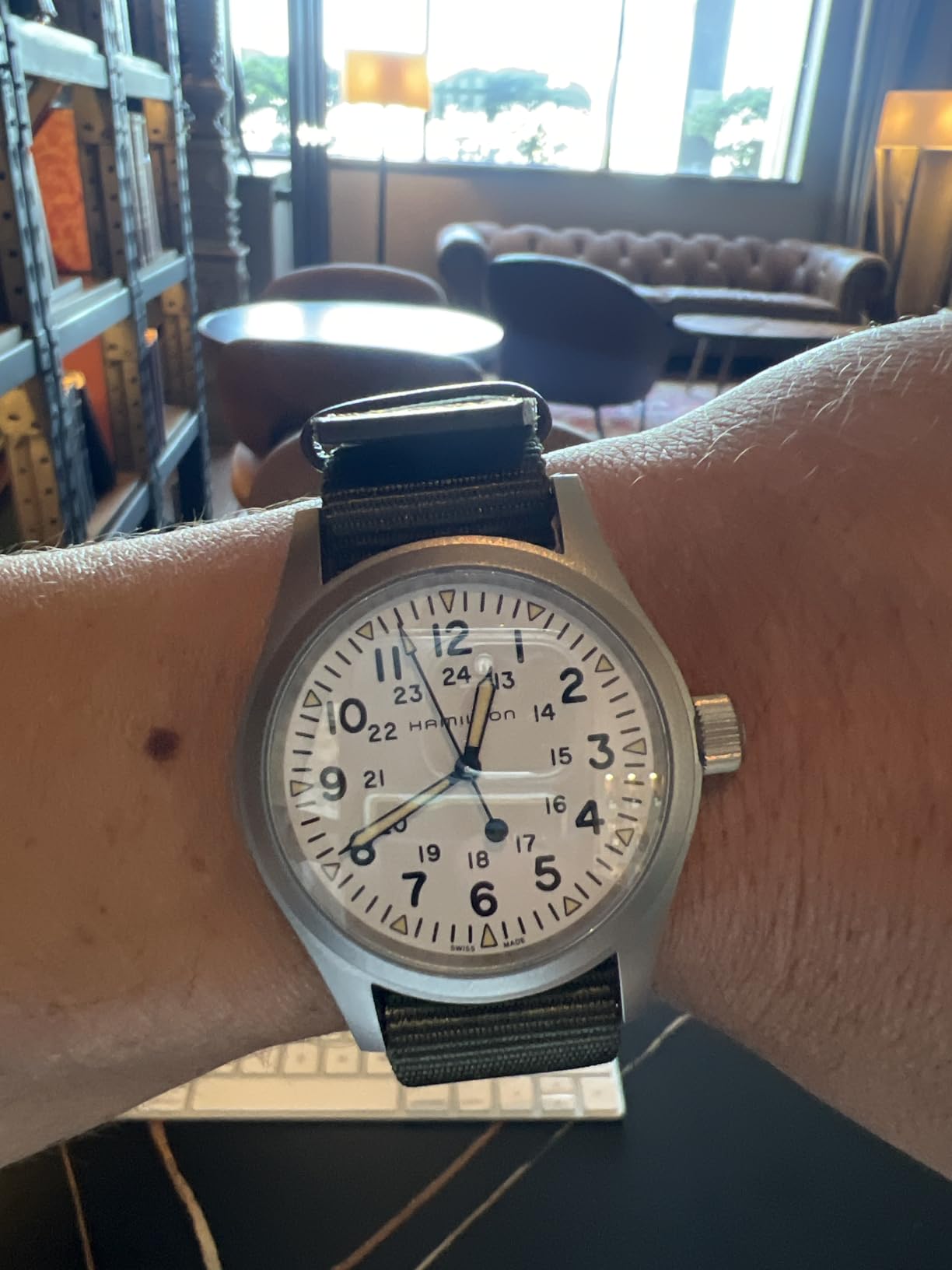 Hamilton Khaki Field Mechanical Men's Watch, 38mm Stainless Steel Case, Swiss Made, White Dial Analog Wrist Watch for Men, 50m Waterproof, Sapphire Crystal, Textile Strap customer photo 2