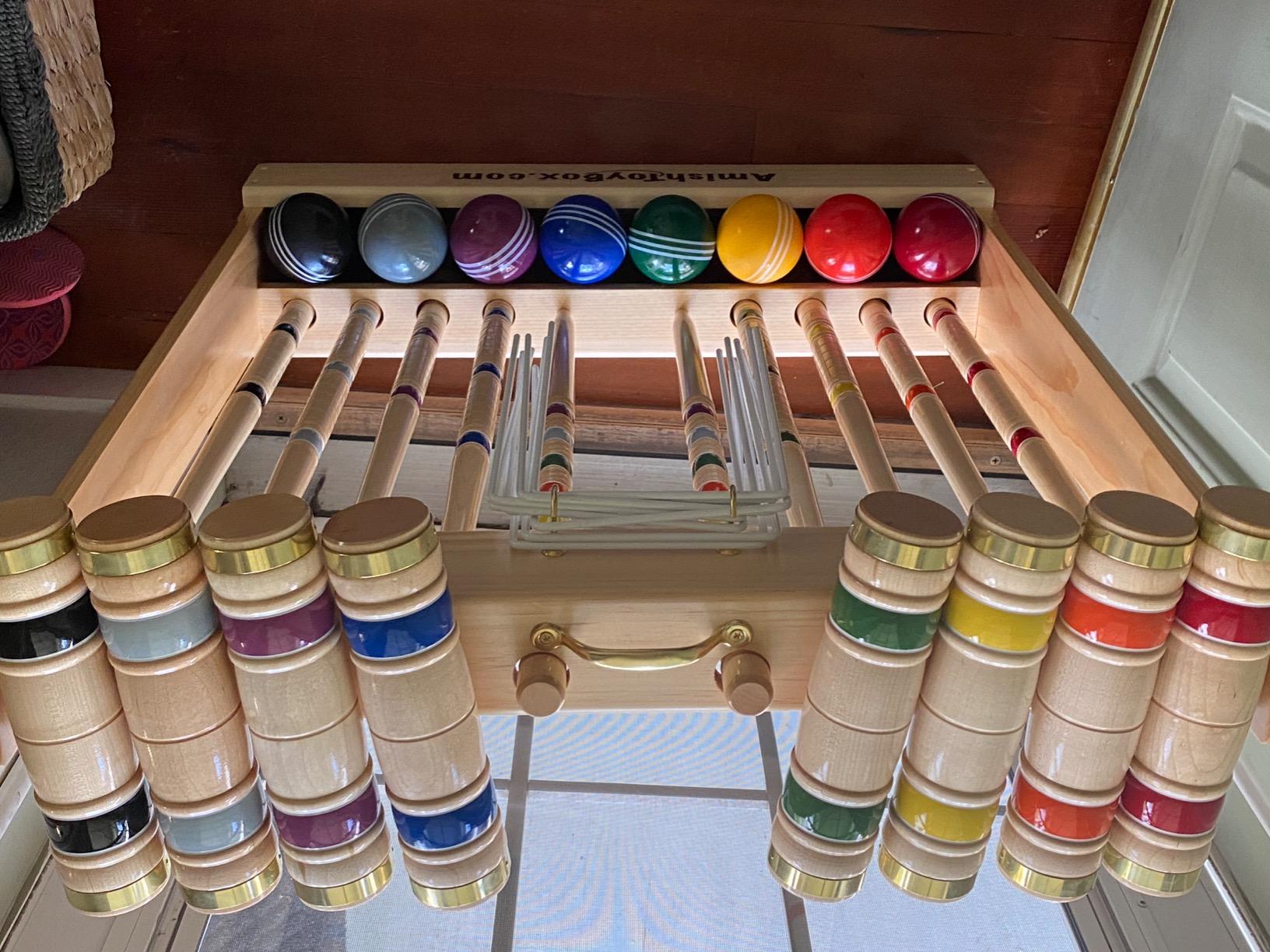 Deluxe Croquet Game Set, 8 Player | Wooden Stand, Four 28